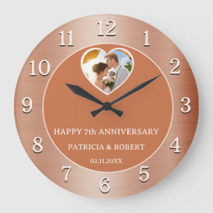 Grande Horloge Ronde Joyeux 7ème Anniversaire de Mariage Cuivre Coeur P