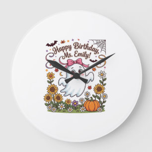 Grande Horloge Ronde Joyeux Anniversaire Mlle Emily Halloween Fantôme C