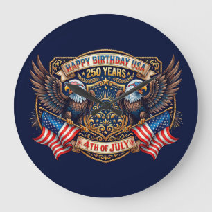 Grande Horloge Ronde Joyeux Anniversaire USA 250 Ans Aigles Patriotiq