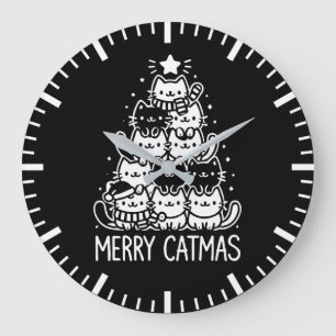 Grande Horloge Ronde Joyeux Catmas Cute Chat Noël Arbre de Noël