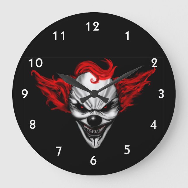 Grande Horloge Ronde Joyeux Clown du mal Cheveux rouges (Recto)