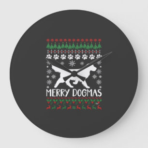 Grande Horloge Ronde Joyeux Dogmes Chien Flocon de Neige Sweat de Noël 