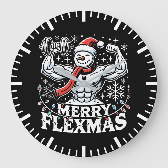 Grande Horloge Ronde Joyeux Flexmas - Snowman Flexting Gym de Noël (Recto)