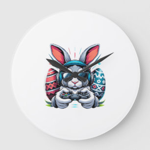Grande Horloge Ronde Joyeux Garçons Jour de Pâques Lapin Oeuf Jeu Vidéo