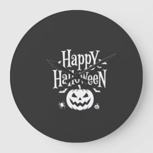 Grande Horloge Ronde Joyeux Halloween Citrouille Chauve-Souris Araignée