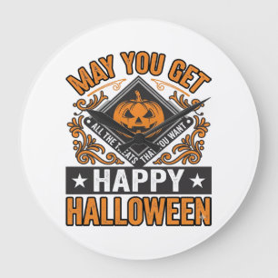 Grande Horloge Ronde Joyeux Halloween Citrouille Traitements Vintage