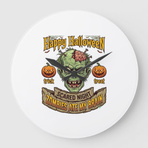 Grande Horloge Ronde Joyeux Halloween Les Zombies Ont Mangé La Tête De 