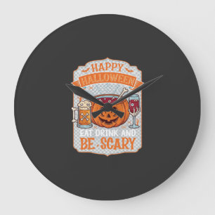 Grande Horloge Ronde Joyeux Halloween Manger Boire Être Effrayant Citro