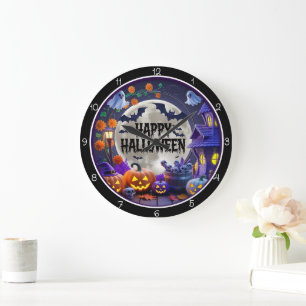 Grande Horloge Ronde Joyeux Halloween Soirée Squelette