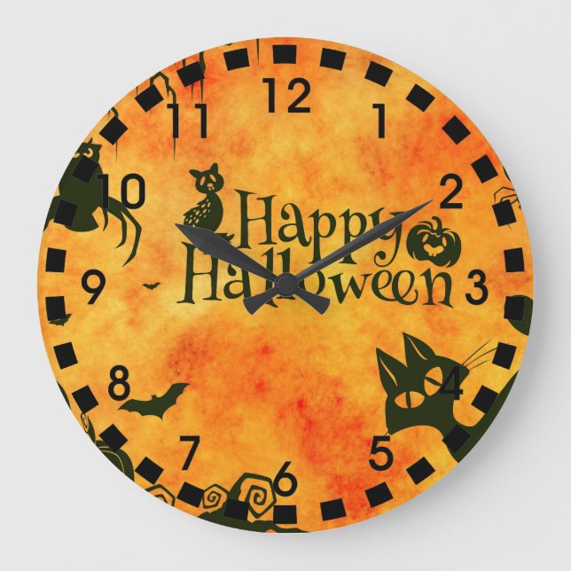 Grande Horloge Ronde Joyeux Halloween sorcières Chats Araigners Chouett (Recto)