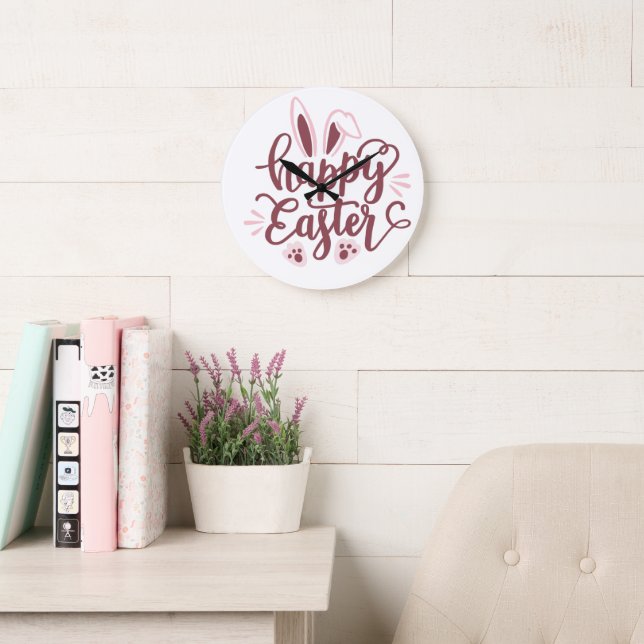 Grande Horloge Ronde Joyeux Lapin de Pâques (Salle de lecture)
