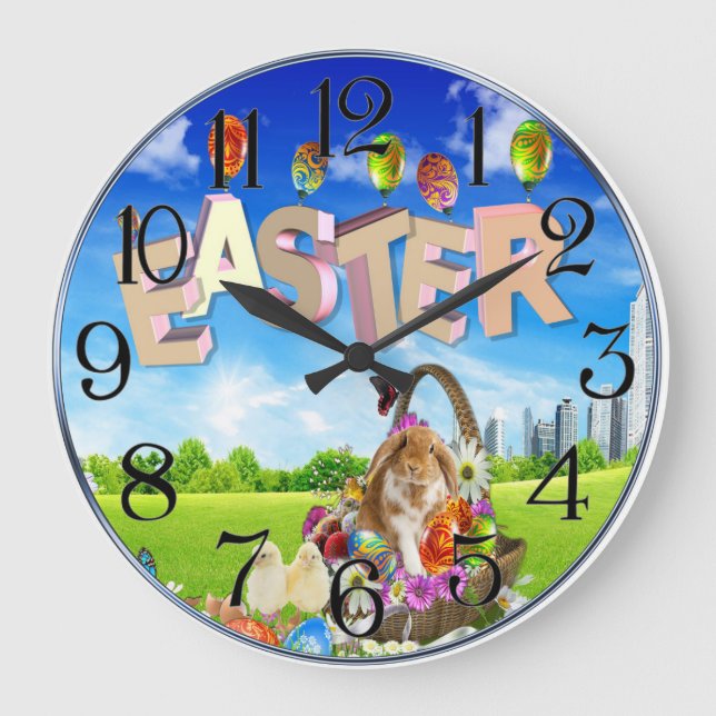 Grande Horloge Ronde Joyeux Lapin de Pâques (Recto)