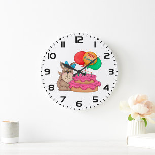 Grande Horloge Ronde Joyeux Marionnette mignonne avec ballons et gâteau