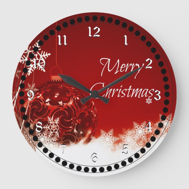 Grande Horloge Ronde Joyeux Noël en rouge et blanc (Recto)