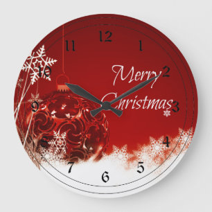 Grande Horloge Ronde Joyeux Noël en rouge et blanc