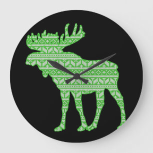 GRANDE HORLOGE RONDE JOYEUX NOËL ORIGNAL CERF VERT