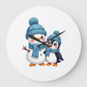 Grande Horloge Ronde Joyeux Noël Pour Cadeau Pingouin Bonhomme de Neige