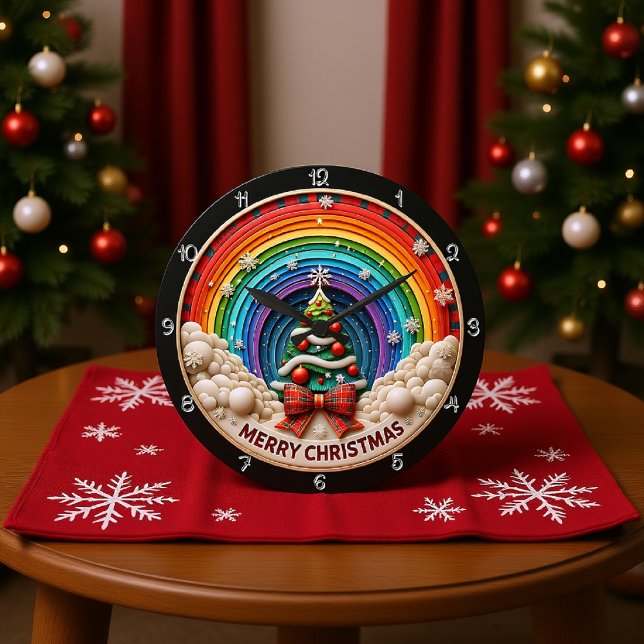 Grande Horloge Ronde Joyeux Noël Rainbow Art (Créateur téléchargé)