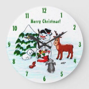 Grande Horloge Ronde Joyeux Noël ! Snowman avec amis