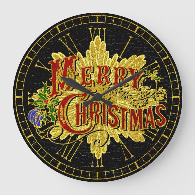 Grande Horloge Ronde Joyeux Noël Vintage Look (Recto)