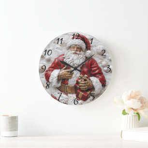 Grande Horloge Ronde Joyeux Père Noël avec des cadeaux à célébrer !