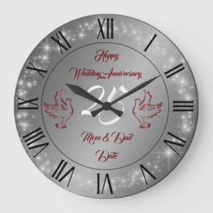 Grande Horloge Ronde Joyeux Personnaliser d'argent 25e anniversaire