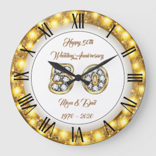 Grande Horloge Ronde Joyeux Personnaliser Or 50e Anniversaire