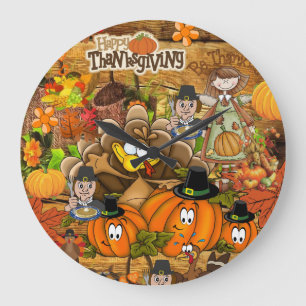 Grande Horloge Ronde Joyeux Thanksgiving