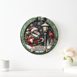 Grande Horloge Ronde Joyeux voyage de Noël Père Noël avec sac à dos