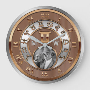 Grande Horloge Ronde Jumeaux de Gémeaux de monogramme d'argent de