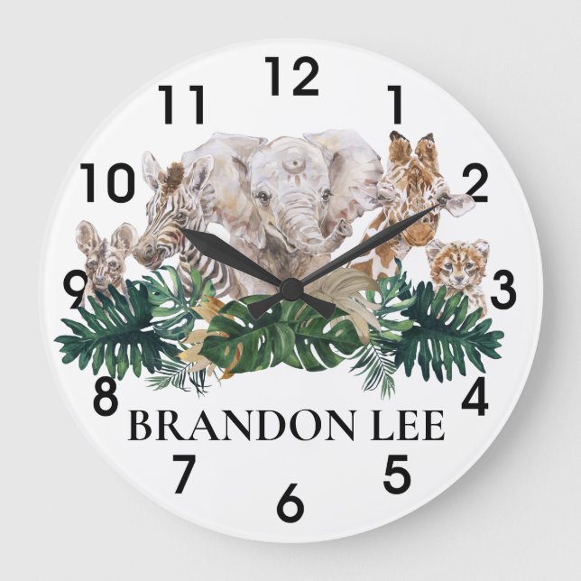 Grande Horloge Ronde Jungle Babies Safari African Elephant Personnalisé (Recto)