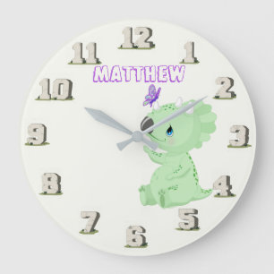 Grande Horloge Ronde Jurassic Dinosaur Baby Stoneage Named Wall Clock