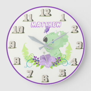 Grande Horloge Ronde Jurassic Dinosaur Baby Stoneage Named Wall Clock