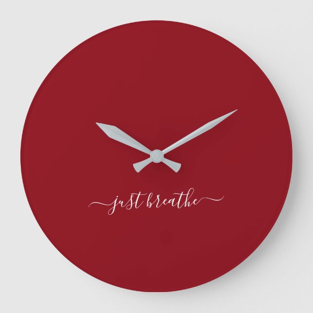 Grande Horloge Ronde Just breathe burgundy elegant script yoga  (Recto)