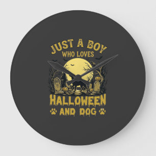Grande Horloge Ronde Juste un garçon qui aime Halloween Chien Pleine Lu
