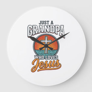 Grande Horloge Ronde Juste un grand-père qui aime Jésus Vintage Cross S