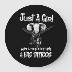 Grande Horloge Ronde Juste Une Fille Qui Aime L'Éléphant Et A Des Tat