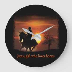 Grande Horloge Ronde juste une fille qui aime les chevaux