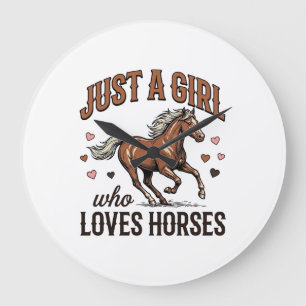 Grande Horloge Ronde Juste Une Fille Qui Aime Les Chevaux Chemise Vinta