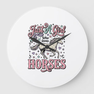 Grande Horloge Ronde Juste Une Fille Qui Aime Les Chevaux Design Vector