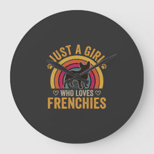 Grande Horloge Ronde Juste une fille qui aime les Frenchies Rétro Chien