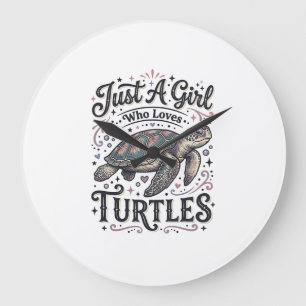 Grande Horloge Ronde Juste une fille qui aime les tortues modèle de t-s