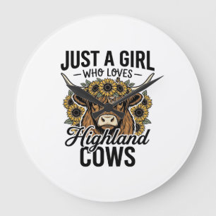 Grande Horloge Ronde Juste une fille qui aime les vaches des Highlands 