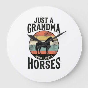 Grande Horloge Ronde Juste une grand-mère qui aime les chevaux design v