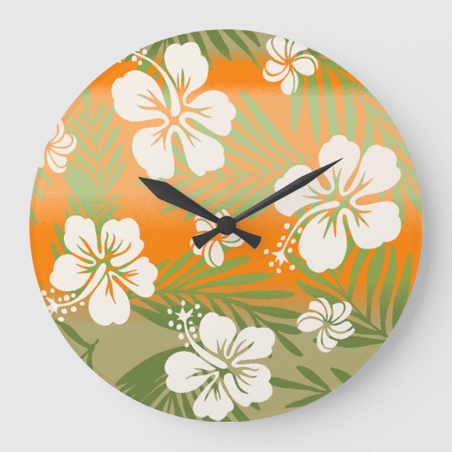 Grande Horloge Ronde Kalani Tie Dye Mélange Hibiscus Tropical - Orange (Recto)