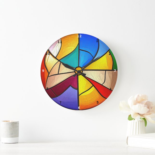 Grande Horloge Ronde Kaleidoscope Time" - Vibrant Mur en Verre Trait (Maison)