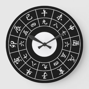 Grande Horloge Ronde Kanji japonais de blanc de visage noir d'horloge