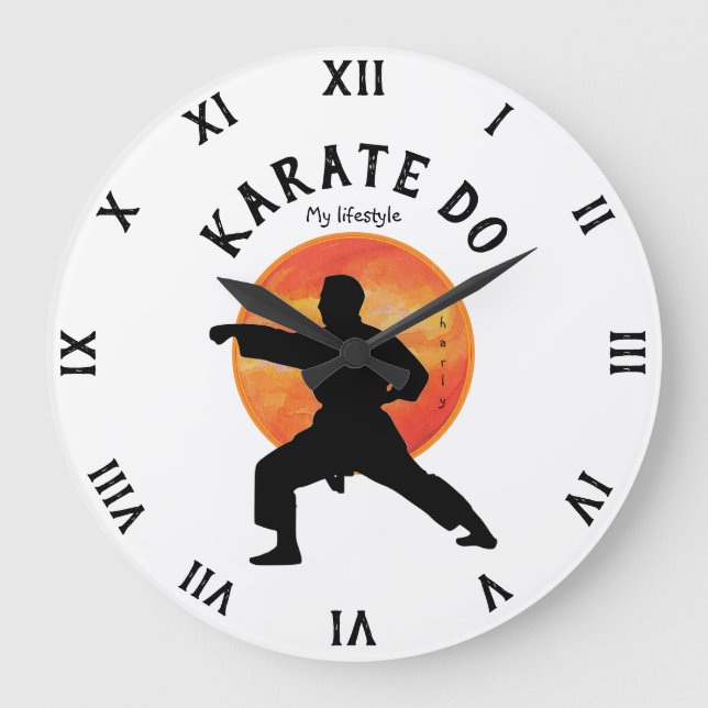 Grande Horloge Ronde Karate Black Silhouette & Rising Sun Martial Arts (Recto)