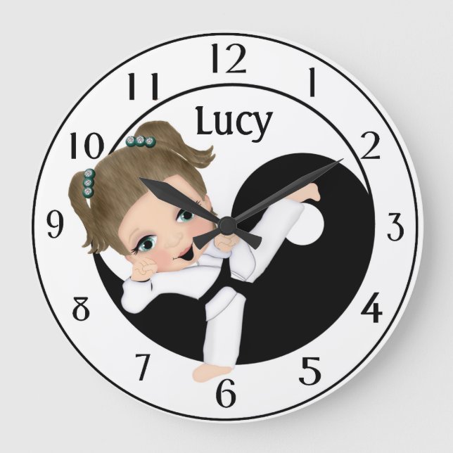 Grande Horloge Ronde Karate Girl Personalized Wall Clock (Recto)