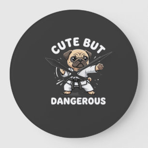 Grande Horloge Ronde Karateka Pug Chien Mignon Mais Dangereux